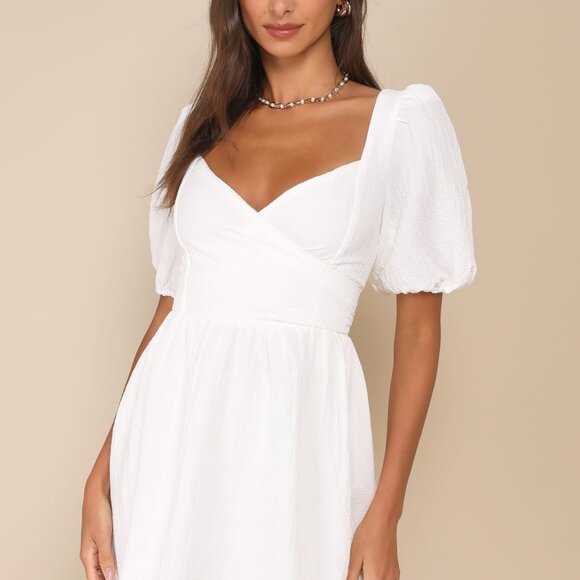 Lulu's White Puff Sleeve Dress - Picture 2 of 2